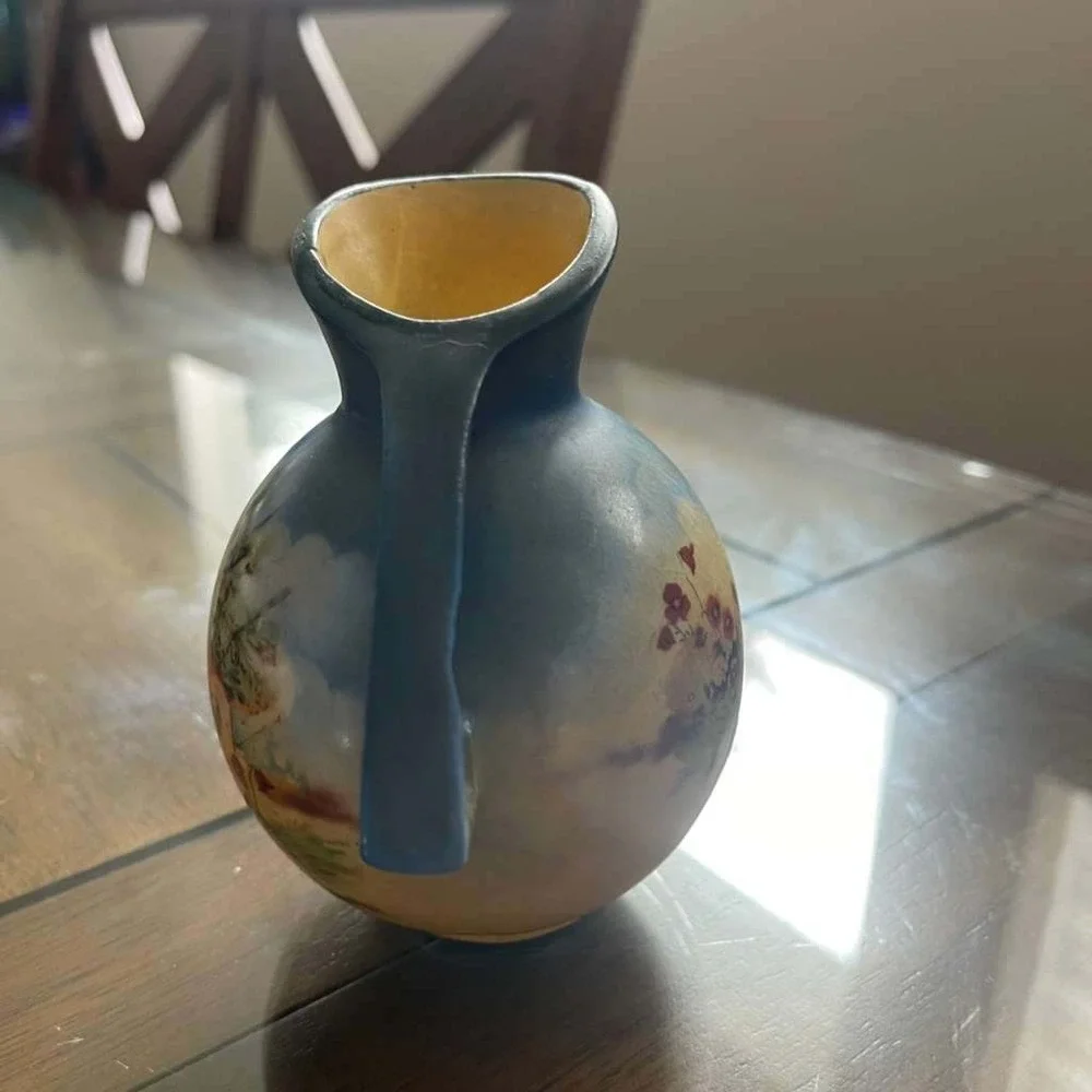 Vintage Japanese Pitcher‎ Vase Hand Painted Village Scene Decorative Collectible